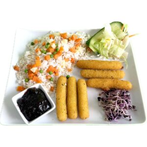 Mozarella rudak bundában <br> körettel, áfonya lekvárral